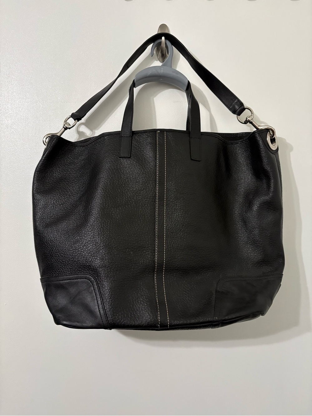 Coach Black Leather Shoulder Tote with Contrast Stitch